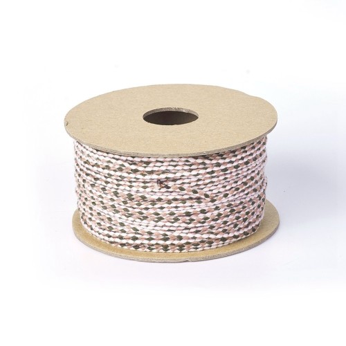 Cordon en coton tressé 2 mm - Prune - Rose clair - Gris foncé x1m