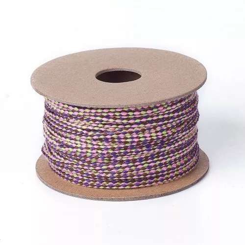 Cordon en coton tressé 2 mm - Prune - Rose - Jaune clair x1m