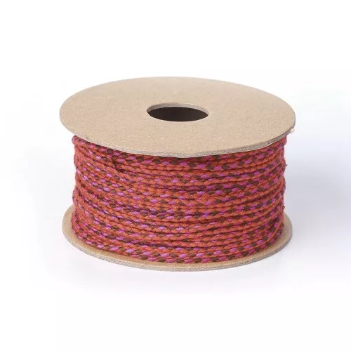 Cordon en coton tressé 2 mm - Rouge - Fuchsia - Marron foncé x1m