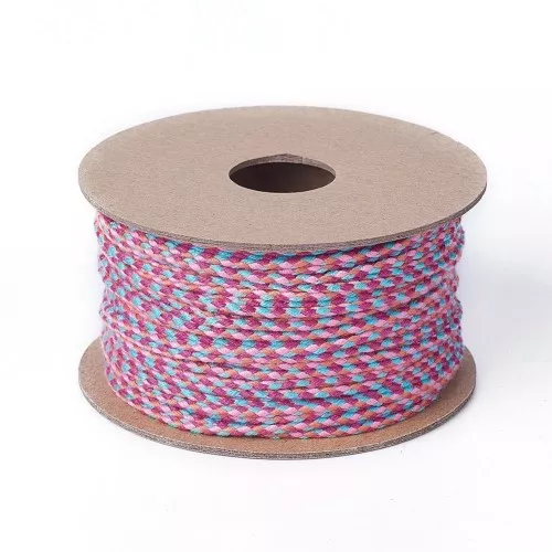 Cordon en coton tressé 2 mm - Rose clair - Orange - Fuchsia - Turquoise x1m