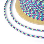Cordon en coton tressé 2 mm - Prune - Bleu canard - Vert fluo x1m