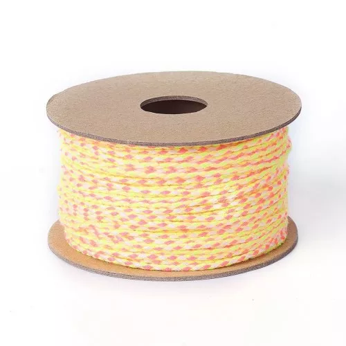 Cordon en coton tressé 2 mm - Jaune fluo - Rose fluo - Beige - Jaune x1m
