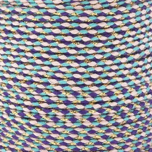 Cordon en coton tressé & fil métallisé 1.5mm Violet - Turquoise - Marron - Doréx1m