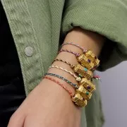 Cordon en coton tressé & fil métallisé 1.5mm Violet - Turquoise - Marron - Doréx1m