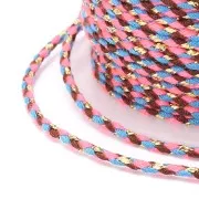 Cordon en coton tressé & fil métallisé 1.5 mm Rose fluo - Bleu - Marron - Doré x1m