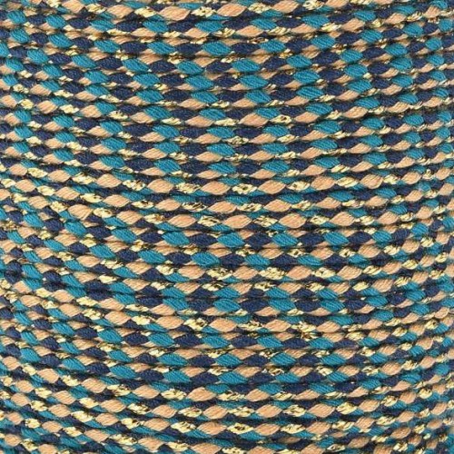 Cordon en coton tressé et fil métallisé 1.5 mm - Multi bleu - Sable - Doré x1m