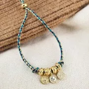 Cordon en coton tressé et fil métallisé 1.5 mm - Multi bleu - Sable - Doré x1m