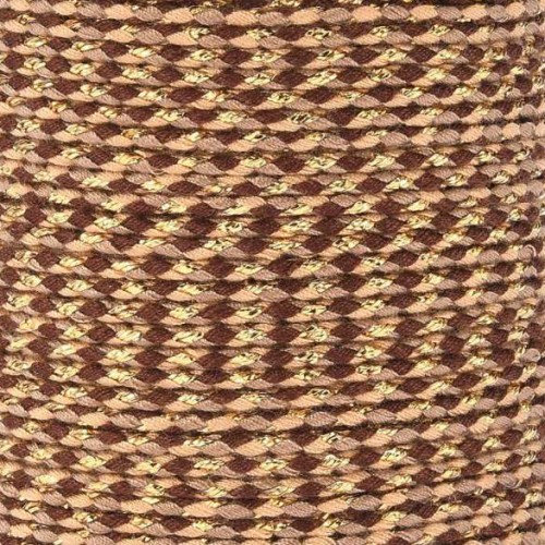Cordon en coton tressé et fil métallisé 1.5 mm - Marron - Beige - Sable - Doré x1m
