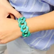 Maillon carré torsadé en acrylique 31x29 mm - Turquoise marbré x1