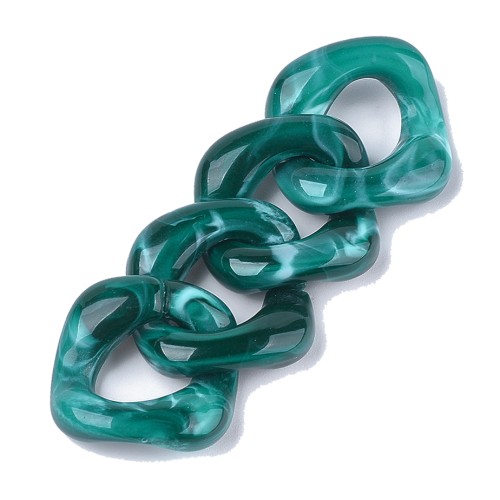 Maillon carré torsadé en acrylique 31x29 mm - Bleu canard marbré x1