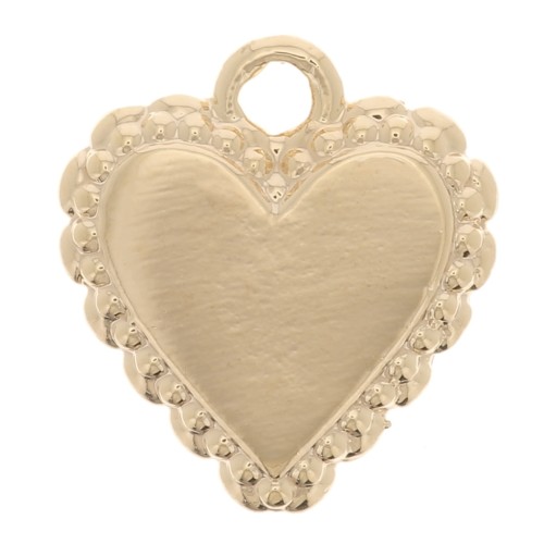 Breloque coeur avec petites boules - style Ex-Voto 10x9 mm - Doré à l'or fin x1