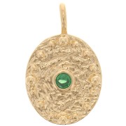 Pendentif ovale martelé avec  oxyde de Zirconium  21x13 mm - Doré à l'or fin - Emeraude x1|raw }}