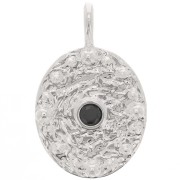Pendentif ovale martelé avec  oxyde de Zirconium  21x13 mm - Placage Argent fin - Noir x1|raw }}