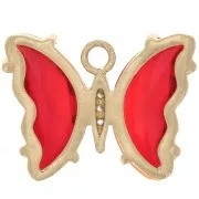 Pendentif papillon en verre avec oxydes de Zirconium 15x20 mm - Doré - Rouge - Crystal x1