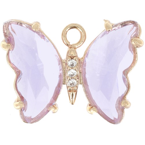 Pendentif papillon en verre avec oxydes de Zirconium 15x20 mm - Doré - Violet - Crystal x1