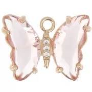 Pendentif papillon en verre avec oxydes de Zirconium  15x20 mm - Doré - Rose - Crystal x1