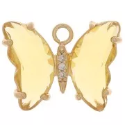 Pendentif papillon en verre avec oxydes de Zirconium  15x20 mm - Doré - Jaune - Crystal x1