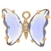 Pendentif papillon en verre avec oxydes de Zirconium  15x20 mm - Doré - Sapphire - Crystal x1