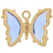 Pendentif papillon en verre avec oxydes de Zirconium 15x20 mm - Doré - Sapphire - Crystal x1