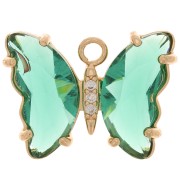 Pendentif papillon en verre avec oxydes de Zirconium 15x20 mm - Doré - Vert - Crystal x1