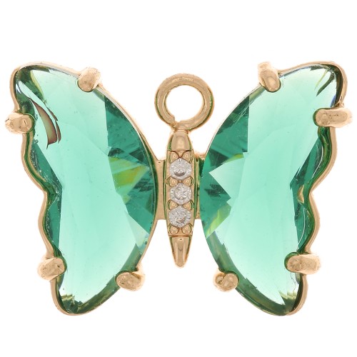 Pendentif papillon en verre avec oxydes de Zirconium 15x20 mm - Doré - Vert - Crystal x1