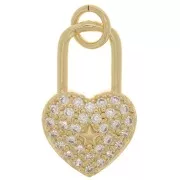 Pendentif cadenas coeur avec oxydes de Zirconium 18x11 mm - Doré - Crystal x1