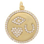 Pendentif rond avec oxydes de Zirconium 19 mm - motifs mystique - Doré - Crystal x1