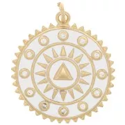 Pendentif rond ethnique avec oxydes de Zirconium et résine époxy 20 mm - Doré - Blanc x1