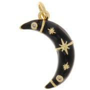 Pendentif demi lune avec oxydes de Zirconium  et résine époxy 21x12 mm Doré - Noir - Crystal x1