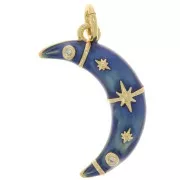 Pendentif demi lune avec oxydes de Zirconium et résine époxy 21x12 mm Doré - Bleu - Crystal x1