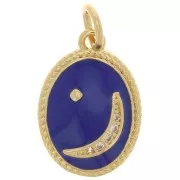 Pendentif ovale motif lune avec oxydes de Zirconium et résine époxy 16.5x11.5mm - Doré - Bleu
