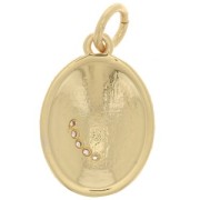 Pendentif ovale motif lune avec oxydes de Zirconium  et résine époxy 16.5x11.5mm - Doré - Blanc
