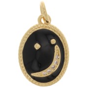 Pendentif ovale motif lune avec oxydes de Zirconium  et résine époxy 16.5x11.5mm - Doré - Noir