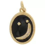 Pendentif ovale motif lune avec oxydes de Zirconium  et résine époxy 16.5x11.5mm - Doré - Noir