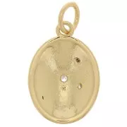 Pendentif ovale motif mystique avec oxydes de Zirconium & résine époxy 16x11 mm - Doré - Bleu