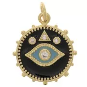 Pendentif rond oeil mystique avec oxydes de Zirconium & résine époxy 18x16 mm - Doré - Noir x1
