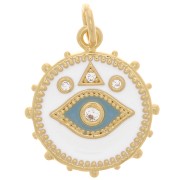 Pendentif rond oeil mystique avec oxydes de Zirconium  & résine époxy 16mm - Doré - Blanc x1