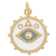 Pendentif rond oeil mystique avec oxydes de Zirconium  & résine époxy 16mm - Doré - Blanc x1