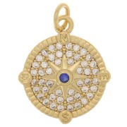 Pendentif rond motif rose des vents avec oxydes de Zirconium  13 mm - Doré - Crystal x1|raw }}
