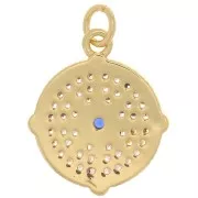 Pendentif rond motif rose des vents avec oxydes de Zirconium 13 mm - Doré - Crystal x1