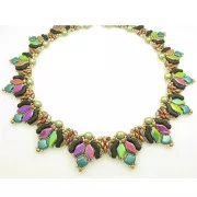 Perles en verre Navette 3 trous 6x12 mm - Sage x10g