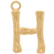 Pendentif lettre alphabet effet bambou 16x10 mm - H - Doré à l'or fin x1|raw }}