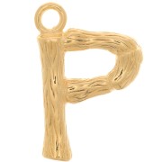 Pendentif lettre alphabet effet bambou 16x10 mm - P - Doré à l'or fin x1|raw }}