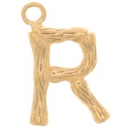 Pendentif lettre alphabet effet bambou 16x10 mm - R - Doré à l'or fin x1|raw }}