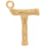 Pendentif lettre alphabet effet bambou 16x11 mm - T - Doré à l'or fin x1