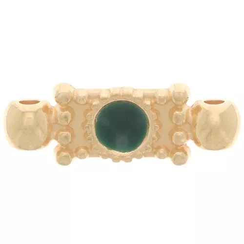 Intercalaire rectange travaillé avec résine époxy 21x7mm Doré à l'or fin - Vert x1