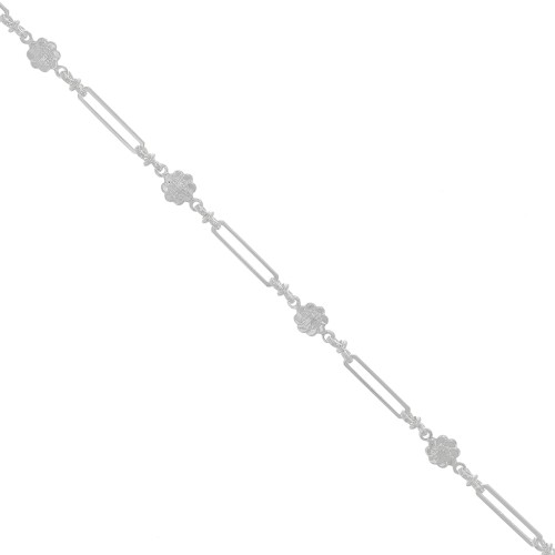 Chaîne maille fantaisie rectangle et petites fleurs 6.2 mm - Argenté x50cm