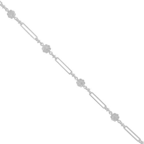 Chaîne maille fantaisie rectangle et petites fleurs 6.2 mm - Argenté x50cm