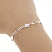 Chaîne maille fantaisie rectangle et petites fleurs 6.2 mm - Argenté x50cm