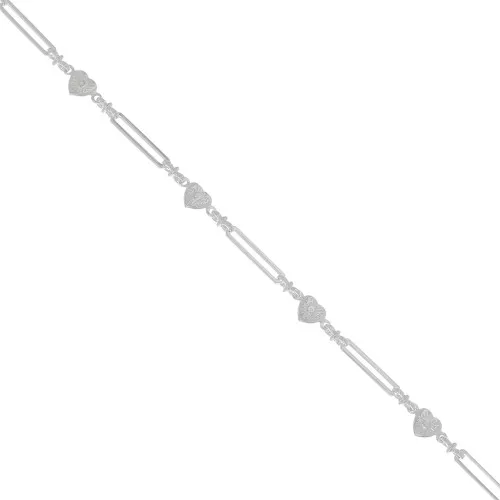Chaîne maille fantaisie rectangle et petits coeurs 6 mm - Argenté x50cm